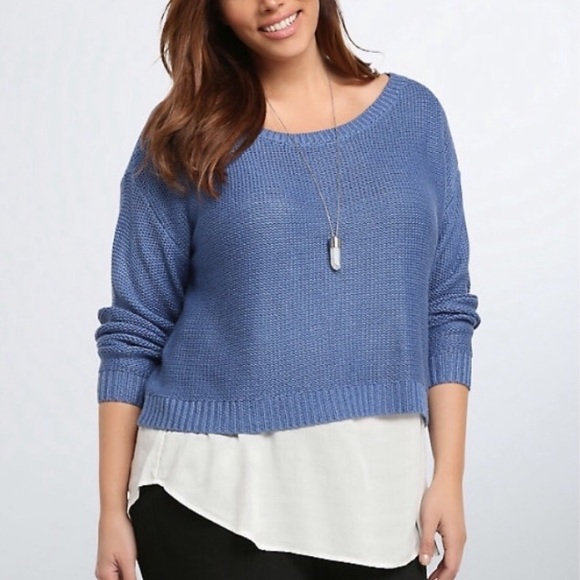 torrid Sweaters - Torrid Blue Knit Layered Crew Neck Sweater